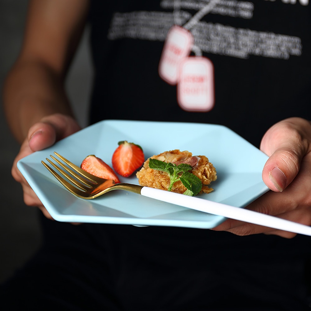Ceramic Dinner Plates Beef Plate Tableware Hexagonal Matte Dessert Dish Simple and Salad Cutter Dishes Akuhome