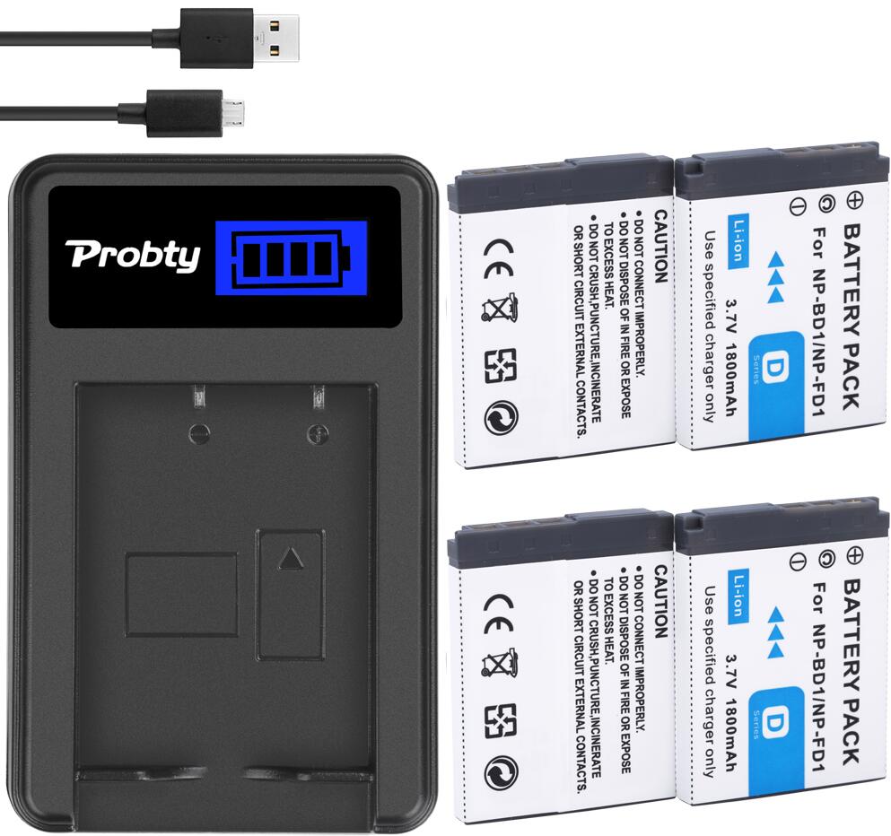 NP-BD1 Battery + Charger for SONY Cyber-Shot DSC-T700H DSC-T900 DSC-T900B DSC-T2 DSC-T70 DSC-T75 DSC-T77 DSC-T90 DSC-T200 DSC-T3: 4battery and charger