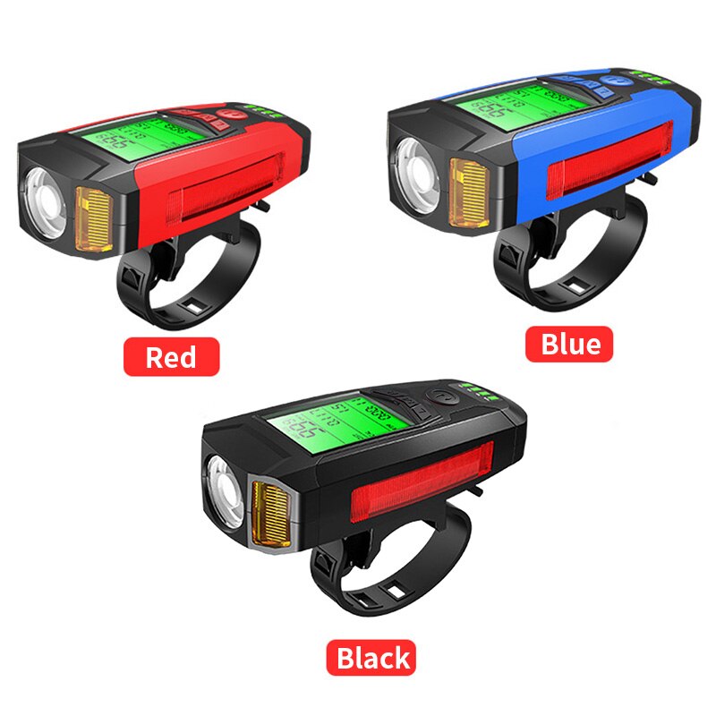 3 in 1 USB Fahrrad Taschenlampe 5 LED Fahrrad Computer/Horn Fahrrad Vorderseite Licht IPX4 Wasserdichte Scheinwerfer Kilometerzähler Fahrrad zubehör