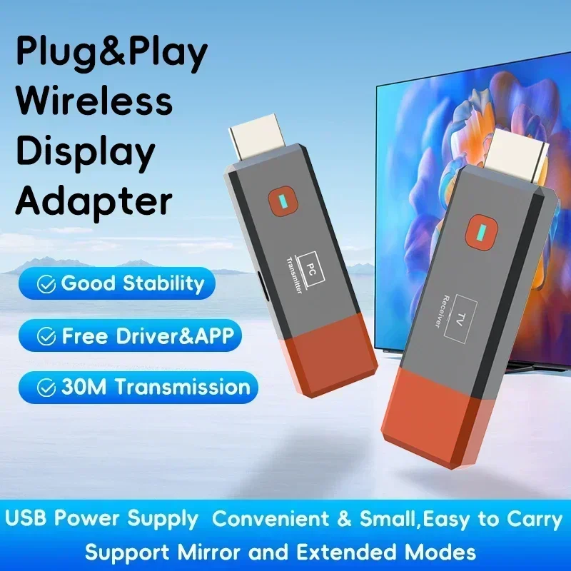 Trådlös hdmi-videosändare och -mottagare förlängningssats tv-stickdongeladapter för pc-kamera, bärbar dator till projektorskärm