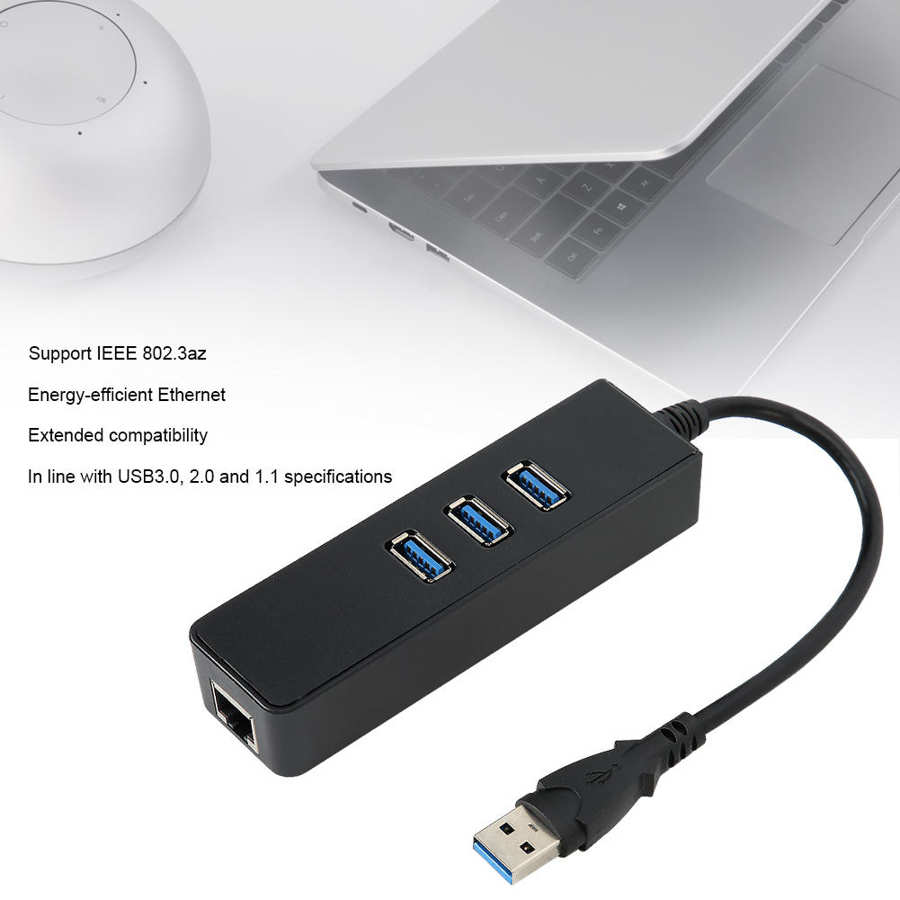 Ethernet Adapter Hub 3-Port USB 3.0 Gigabit Ethernet Lan RJ45 Port 1000Mbps for Windows Network Adapter