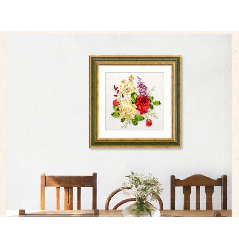 Peonía flor kit de bordado de cinta varios cuadros de pintura artesanía DIY a mano costura decoración atística de pared 7 patrones