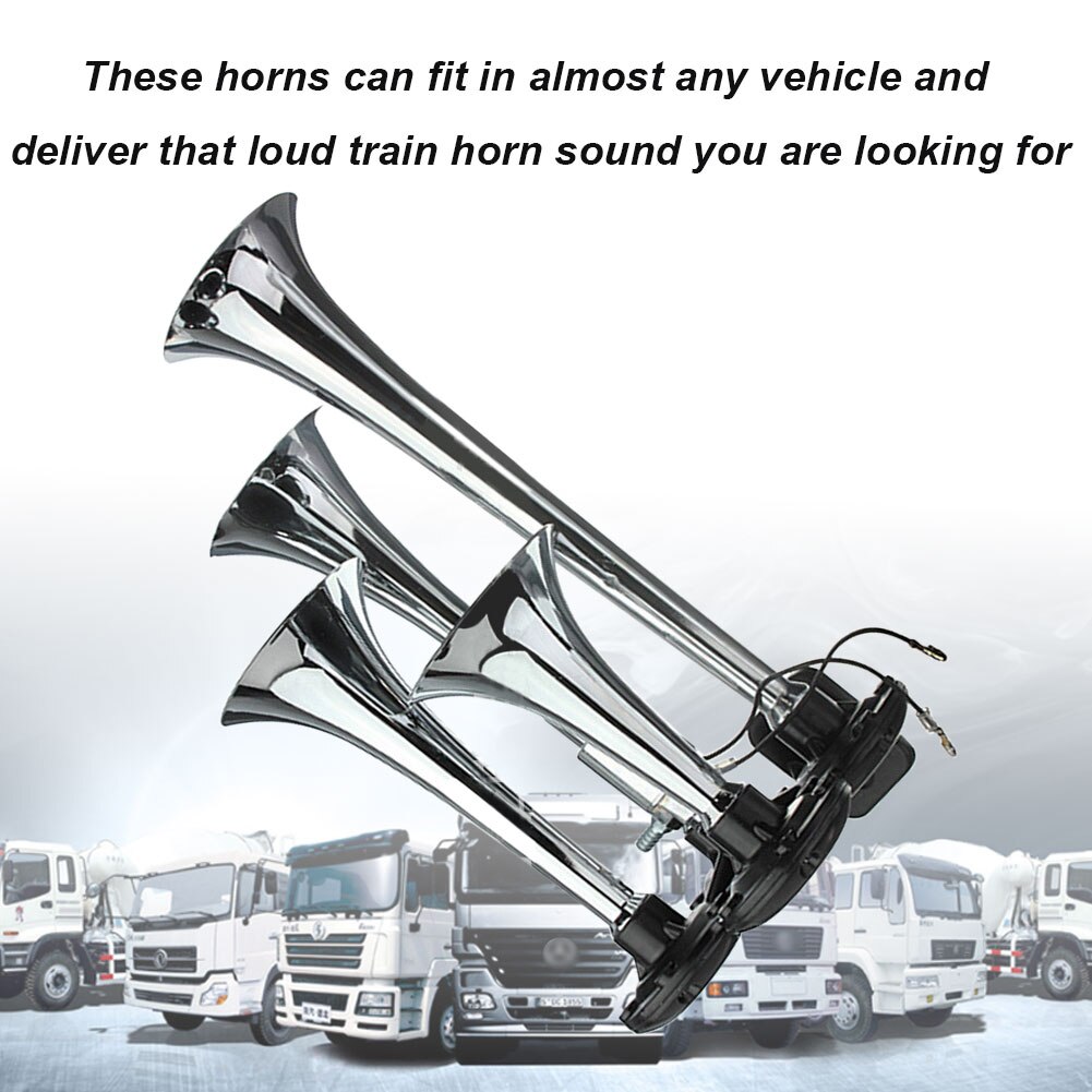 Quad 4 Air Horn Four Trumpet 120dB Loud 1224 Volt... Grandado