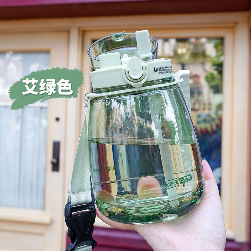 1300Ml Grote Pudding Drink Cup Tweeërlei Gebruik Student Draagbare Band Stro Water Cup Grote Capaciteit Plastic Eco friendy Leuke Waterbottle: green