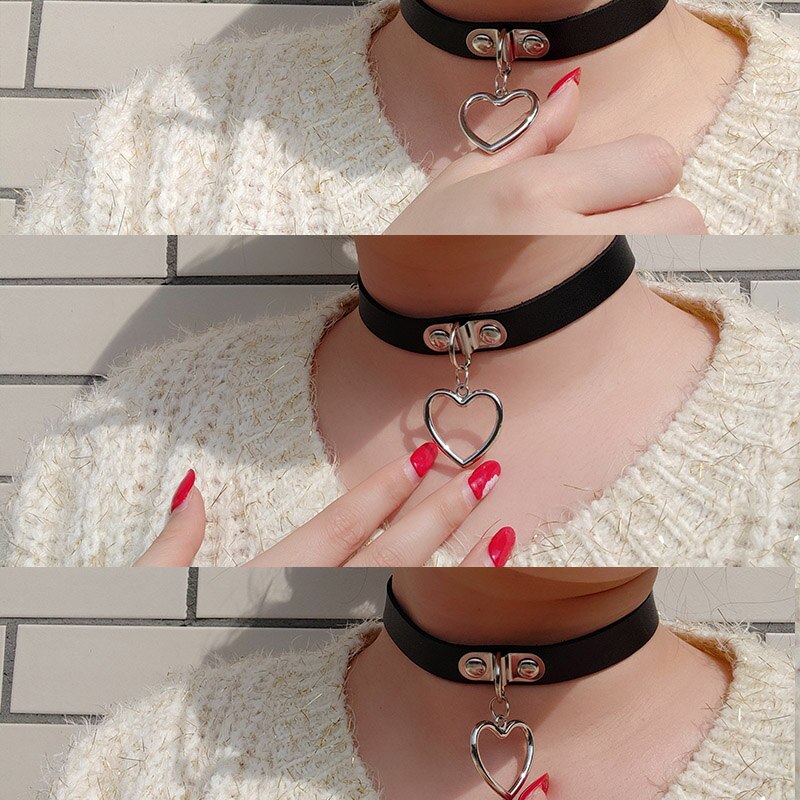 Punk Harajuku zwarte Kraag LIEFDE Choker Ketting Hart PU Lederen Choker Punk Goth 100% Handgemaakte kruis Hals Sieraden