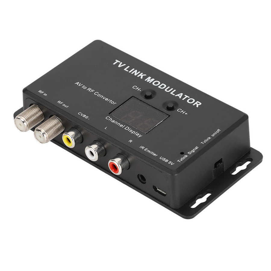 TM70 UHF TV LINK Modulator AV to RF Converter IR Extender with 21 Channel Display PAL/NTSC optional Plastic Black