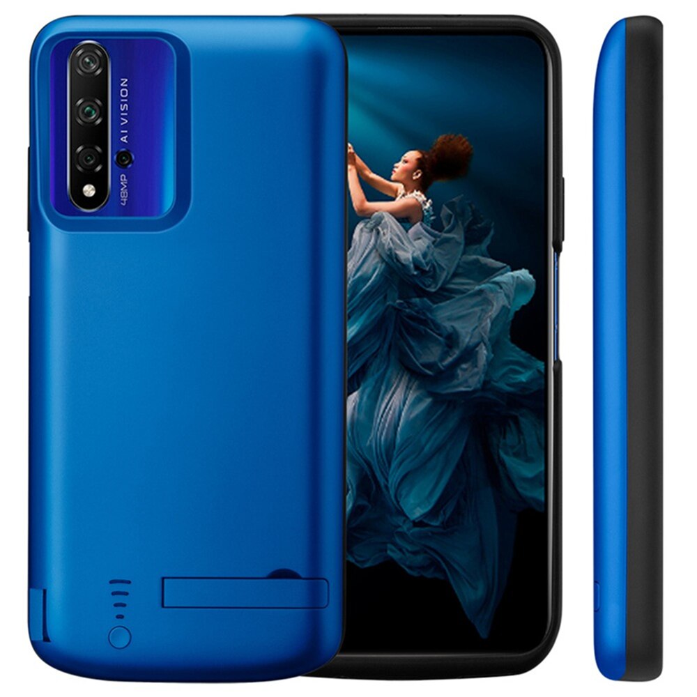 Kqjys 5000mah portátil power bank carregador de bateria casos para huawei nova 5t bateria caso powerbank capa de carregamento caso de energia: Blue