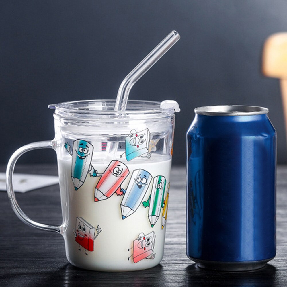 350ml szklany kubek ze słomką ołówek szczęście arbuz podwójna ściana woda mleko filiżanka robić herbaty kubek