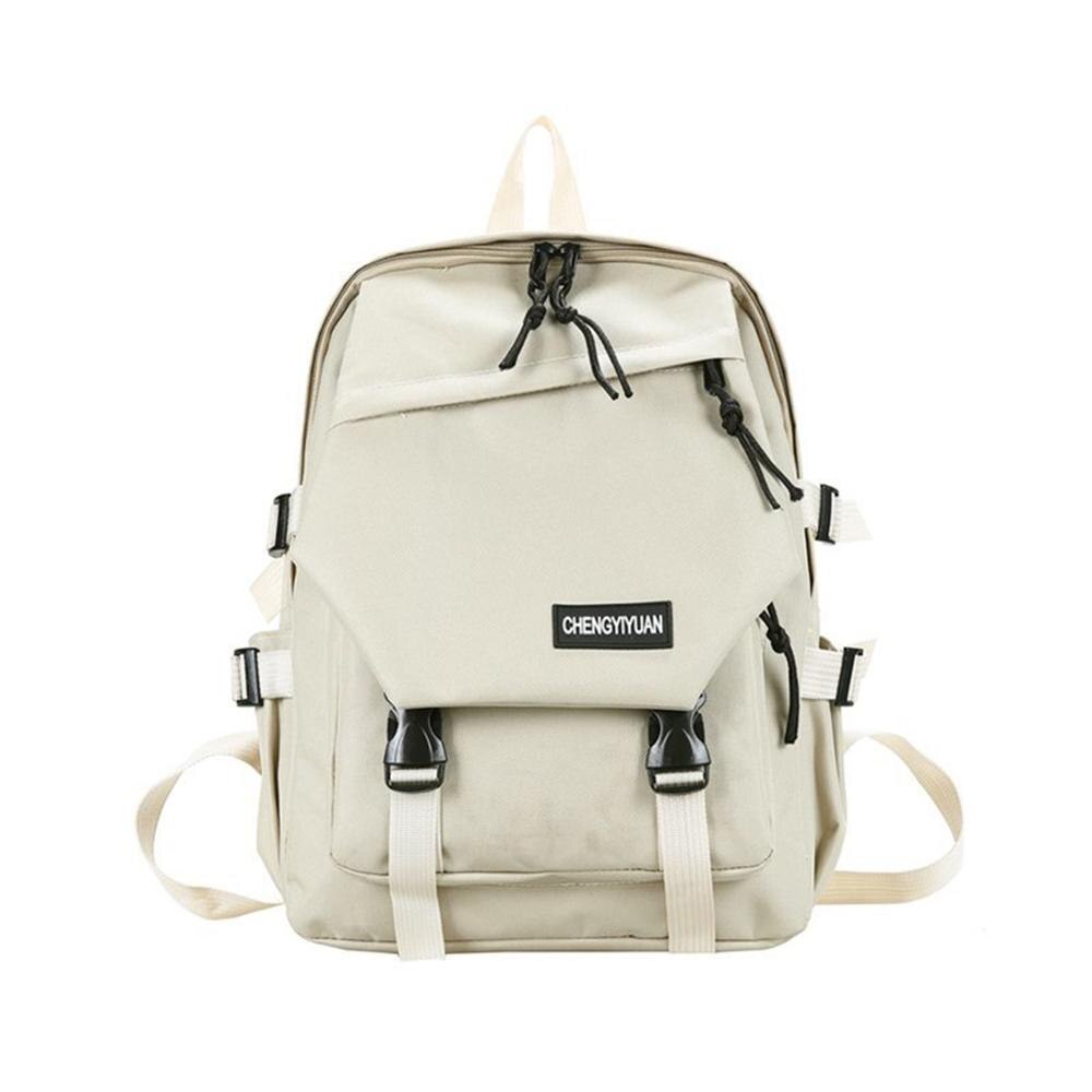 Casual Large Capacity Backpack Solid Color Simple Mochila Shoulder School Bags Women Men Outdoor Sports Street Bagpacks: Khaki