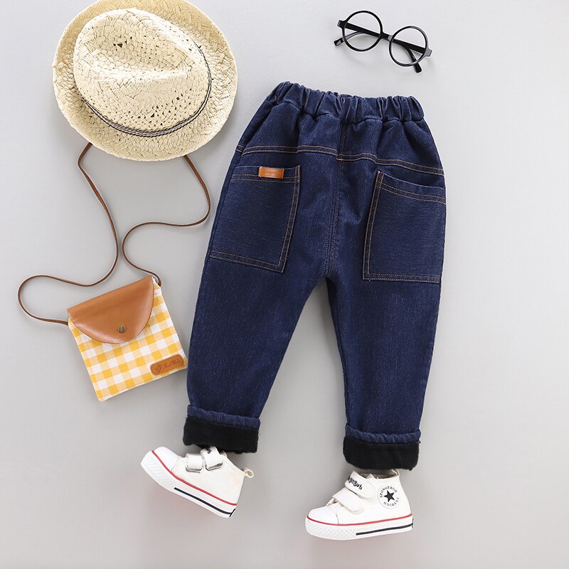 Børnetøj klassisk all-match basic stil drenge og piger vinter fleece-forede jeans vindtætte varme jeans børn baby jeans