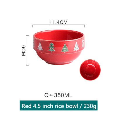 Christmas Cup Bowl Mug Christmas Party Tableware Set Porcelain Breakfast Plates Dishes Noodle Bowl Coffee Mug Tableware: Red bowl