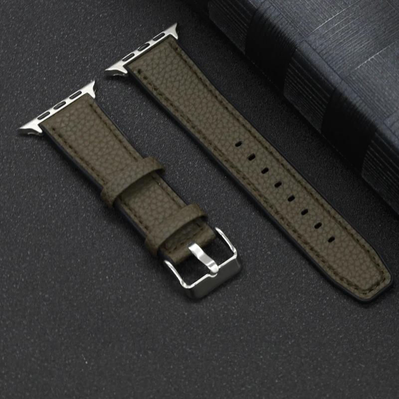 Pu Lederen Band Voor Apple Watch Band 38Mm 40Mm 41Mm Polsband 42/44/45/49Mm Ultra Voor Iwatch Serie 10 9 8 7 6 Se 5 4 42Mm 46Mm: Black Yellow / 12mm