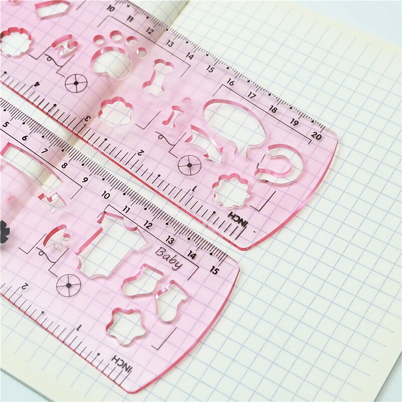 Fun and cute soft thick ruler 20/15cm Plastic is transparent and straight ruler Student geometry diary painting template
