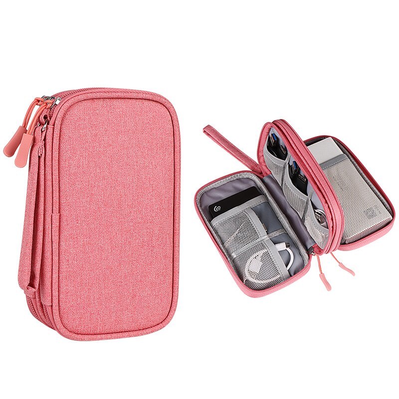 Portable Power Bank Bag USB Charger Gadgets Cables Wires Organizer Pouch Travel Electronic Accessories Protection Storage Case: Pink