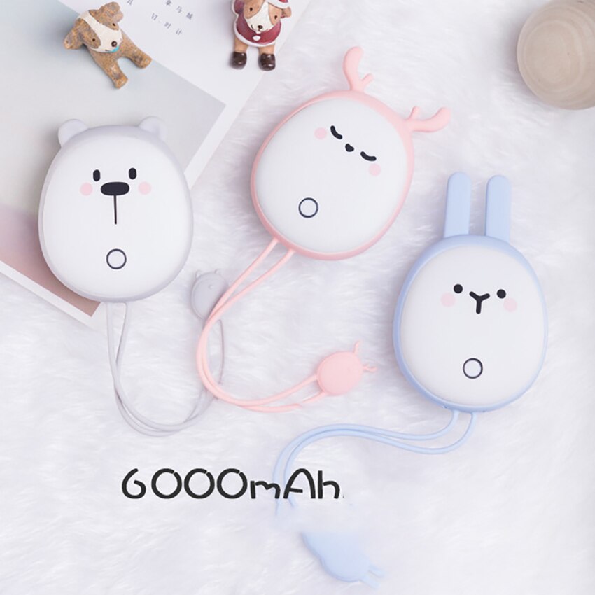 Portable Cute USB Rechargeable Hand Warmers Heater Pocket Mini Cartoon Power Bank 6000mAh Handy Heater Warmers Dual Purpose
