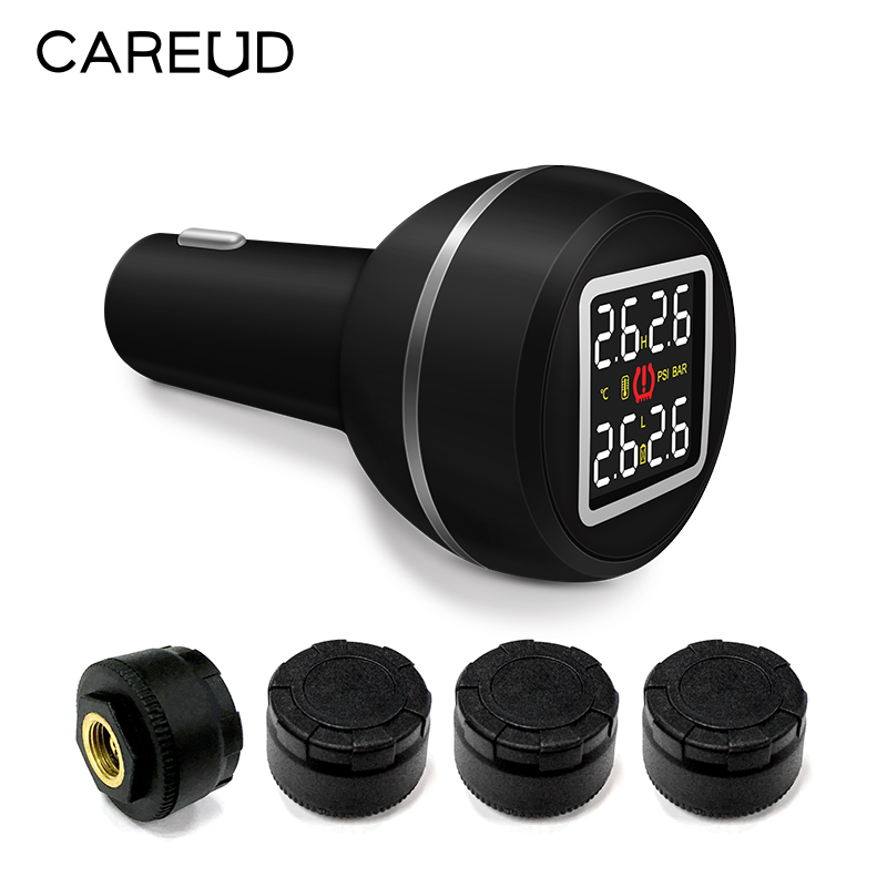 CAREUD D580 Auto TPMS Bandenspanning en Temperatuur Monitoring Systeem met USB Socket 4 Externe Sensoren