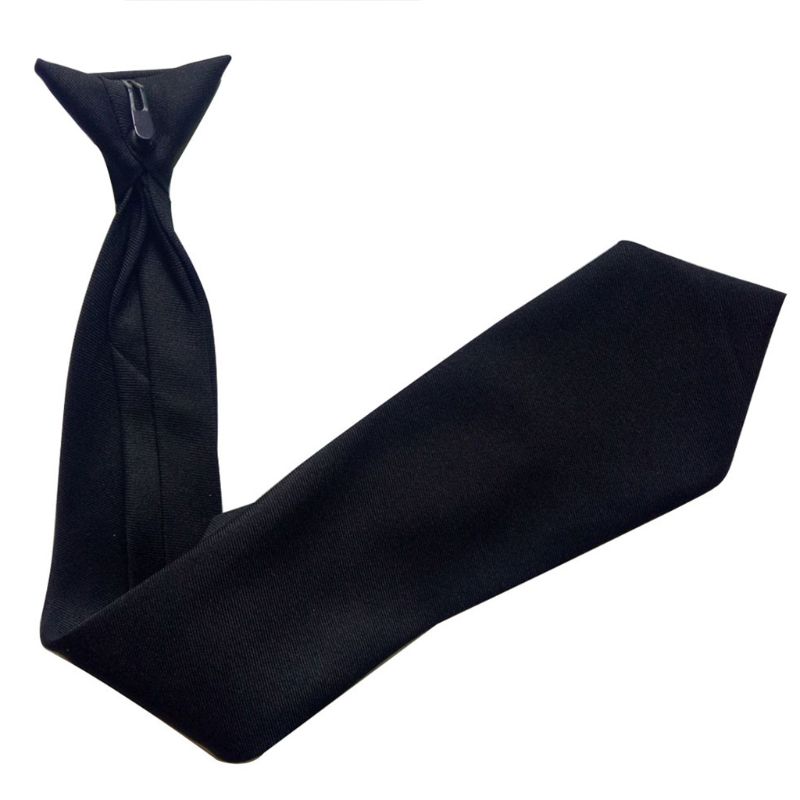 50x8cm Mens Uniform Solid Black Color Imitation Silk Clip-On Pre-Tied Neck Ties for Police Security Wedding Funeral U50F