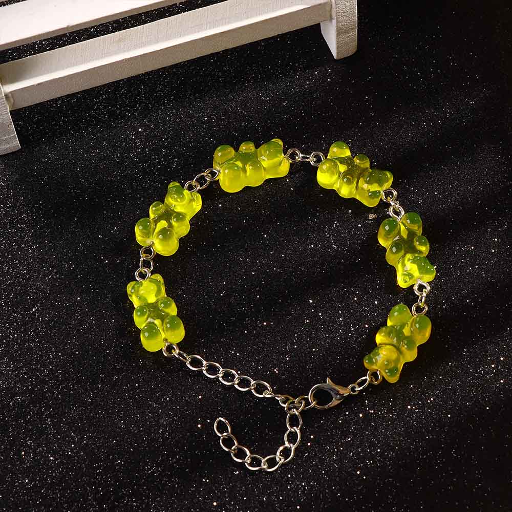 Tegneserie regnbue slik bjørn ins farvet gummi slik kvinde bjørn hoppe di hip hop gelé farve armbånd pige armbånd: Gul