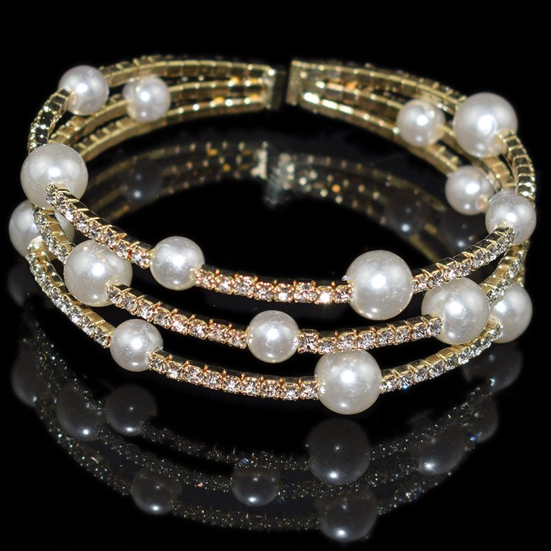 Crystal Parel Opening Armbanden Armbanden Voor Vrouwen Gold Verzilverd Stretching Armbanden Pulseras Mujer Sieraden: 14-Gold-3Row
