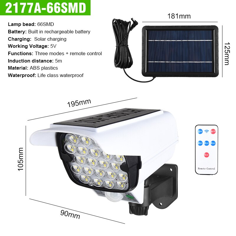 Solaire LampsMotion Capteur Factice de Sécurité Caméra Sans Fil À Distance Lumière D'inondation Extérieure Lumière Solaire LED Étanche Lampe MURALE: 2177A