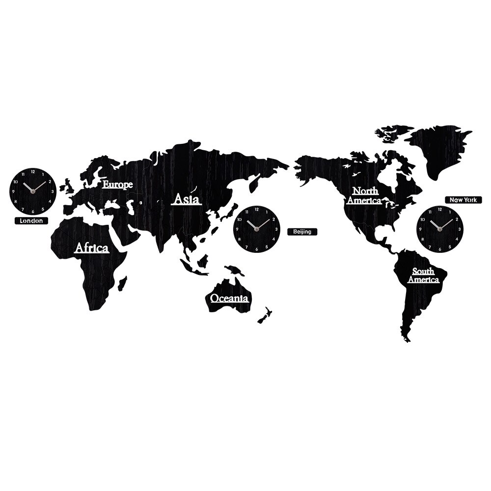 Reloj De pared Digital De madera MDF con mapa del mundo 3D, moderno, redondo y silencioso, bricolaje: C