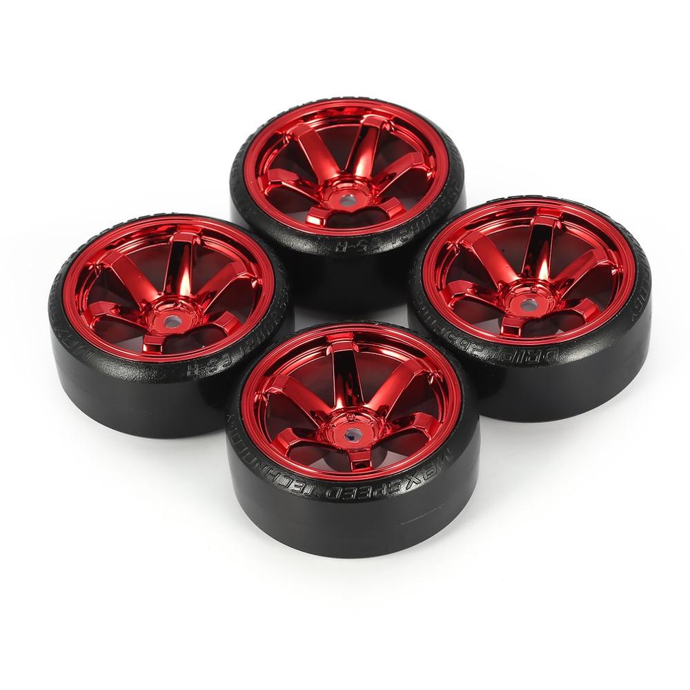 4Pcs RC Hard Pattern Drift Tires Tyre Wheel for Traxxas HSP Tamiya HPI 1:10 RC On-road Vehicle Drifting Car Hard Tyre Set: Red