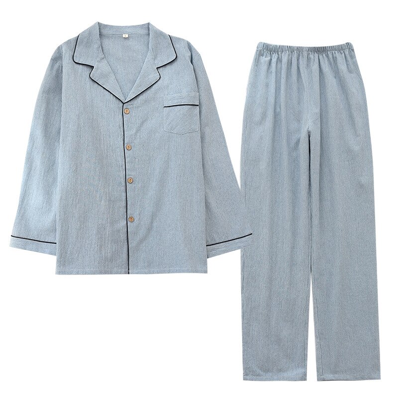 Nowa bawełniana i lniana męska pled koszula nocna z długim rękawem skręcić w dół kołnierz grzywny dorywczo mężczyzn bielizna nocna ekologiczny materiał zestaw piżamy