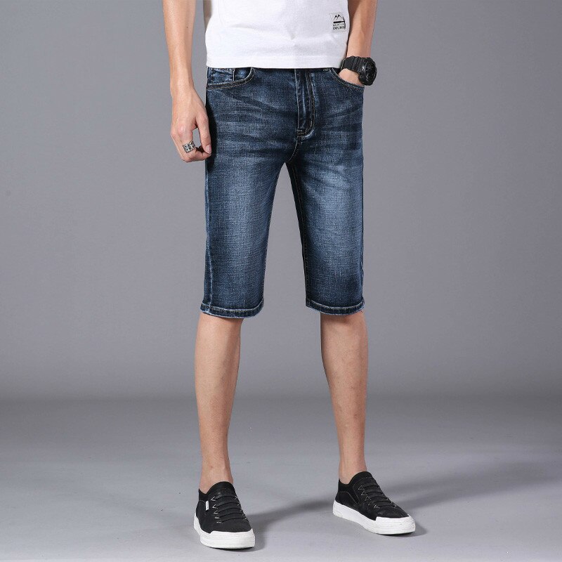 Jeansshorts för män 2022 #39 stretch tunn cowboy cowboy manliga knäbyxor blå casual jeans shorts herr: Blå / Kinesisk storlek 29