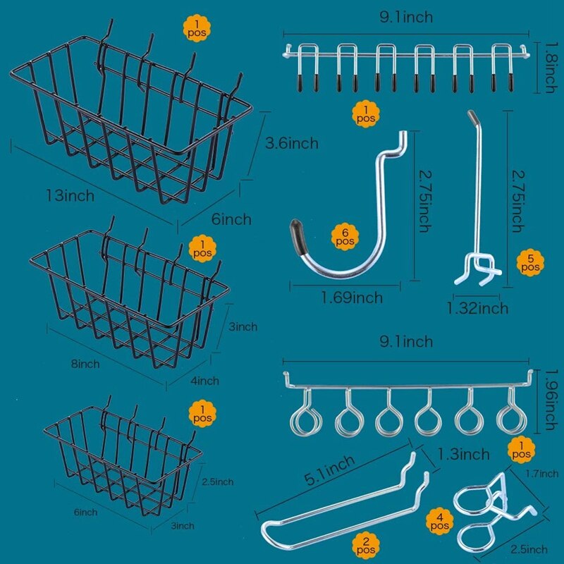 135PCS Pegboard Kit, 1/8 and 1/4 Inch Pegboard Hooks Assortment, Pegboard Bins, Metal Hooks for Hanging Storage