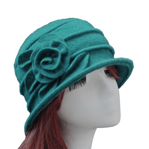Gorro de lana con campana para iglesia para mujer, gorro de pescador con estampado de flores para invierno: Verde