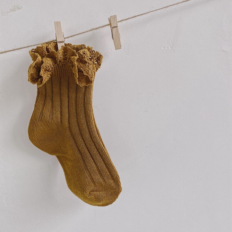 Chaussettes genoux pour filles en dentelle de coton, automne et hiver, pour enfants en bas âge, tendance, de couleur solide: yellow / L for 6 to 8T
