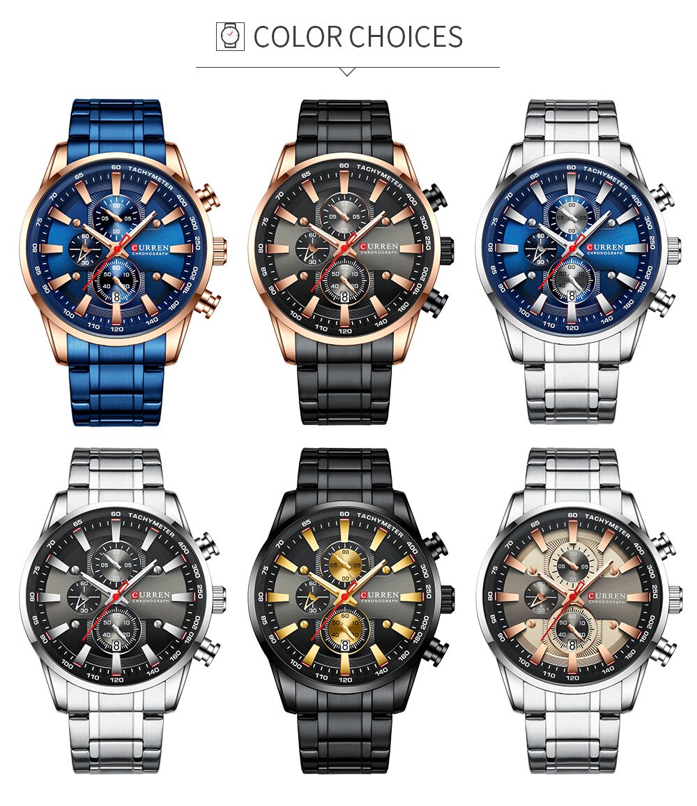 Curren Top Horloge Voor Mannen Quartz Sport Auto Horloge Chronograaf Klok Datum Horloges Rvs Mannelijke Horloge