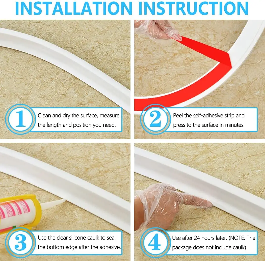 50mm Height Silicone Bathroom Water Stopper Blocker Shower Dam Dry And Wet Separation Flood Barrier Door Bottom Sealing Strip