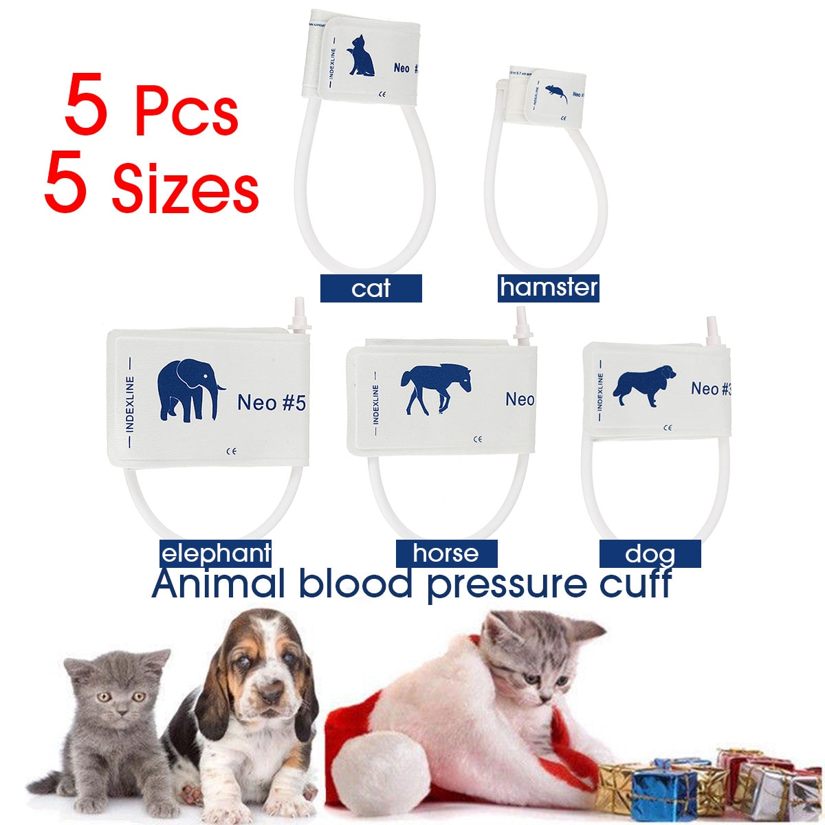 5 Sizes/Lot Veterinary Blood Pressure Cuff of Patient Monitor Animals Dog Cat Pet with single tube connector Non-woven neonatal