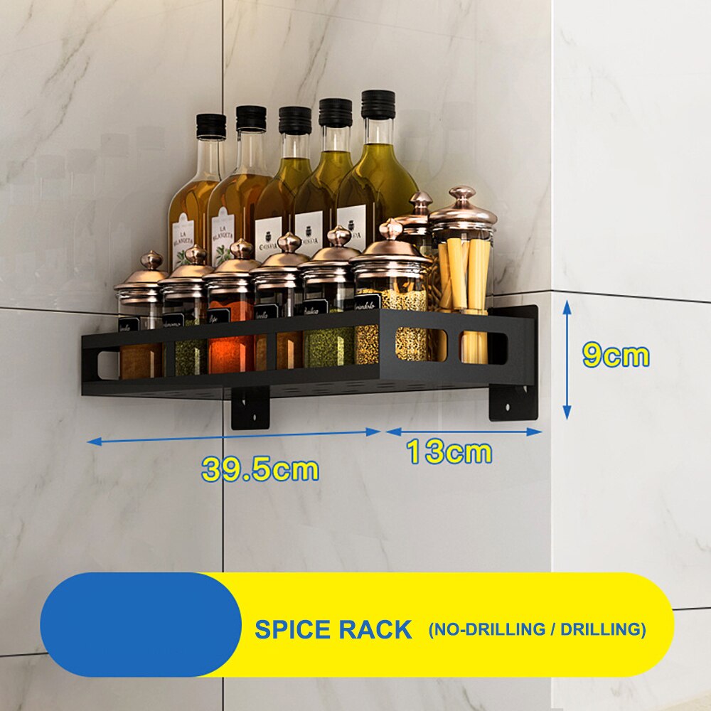 Wall-Mount Spice Racks stainless Kitchen Organizer Storage Shelves Spoon Hanger Hook Kitchen Gadgets Accessories Supplies: Spice Rack