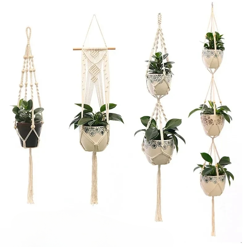 Hangende plant handgemaakte macrame plantenhanger bloempot plantenbak hanger muur decor binnenplaats tuin hangende plantenbak hangende mand