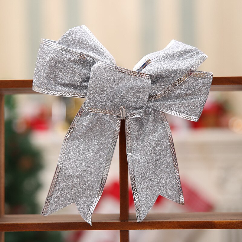 5 st stor fluga glitter rött silver guld julband rosett julgran rosetter dekoration handgjord julprydnad: 5 st silver