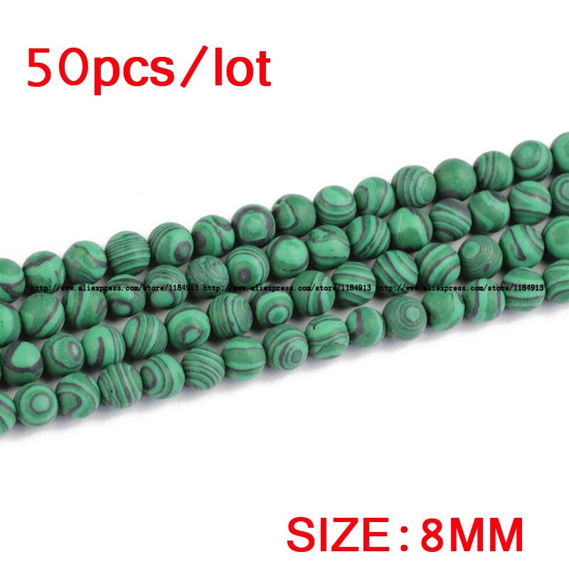 JHNBY Matte Malachiet Natuursteen Ronde Losse kralen ball Pauw steen 4/6/8/10/12MM Sieraden armband maken accessoires DIY: 8MM 50PCS