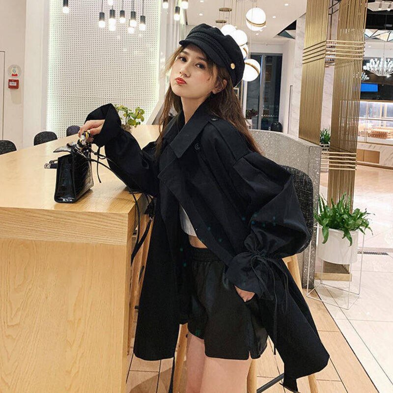 Frauen Graben Mantel Casual Gürtel Khaki Dame Kleidung Herbst Koreanische Revers Oberbekleidung Tops Oversize Windjacke