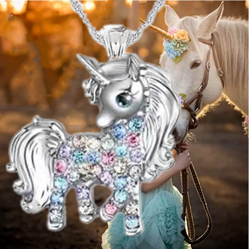 Collar de unicornio de exquisito collar de unicornio de dibujos animados de color unicornio joyería colgante collar de mujer