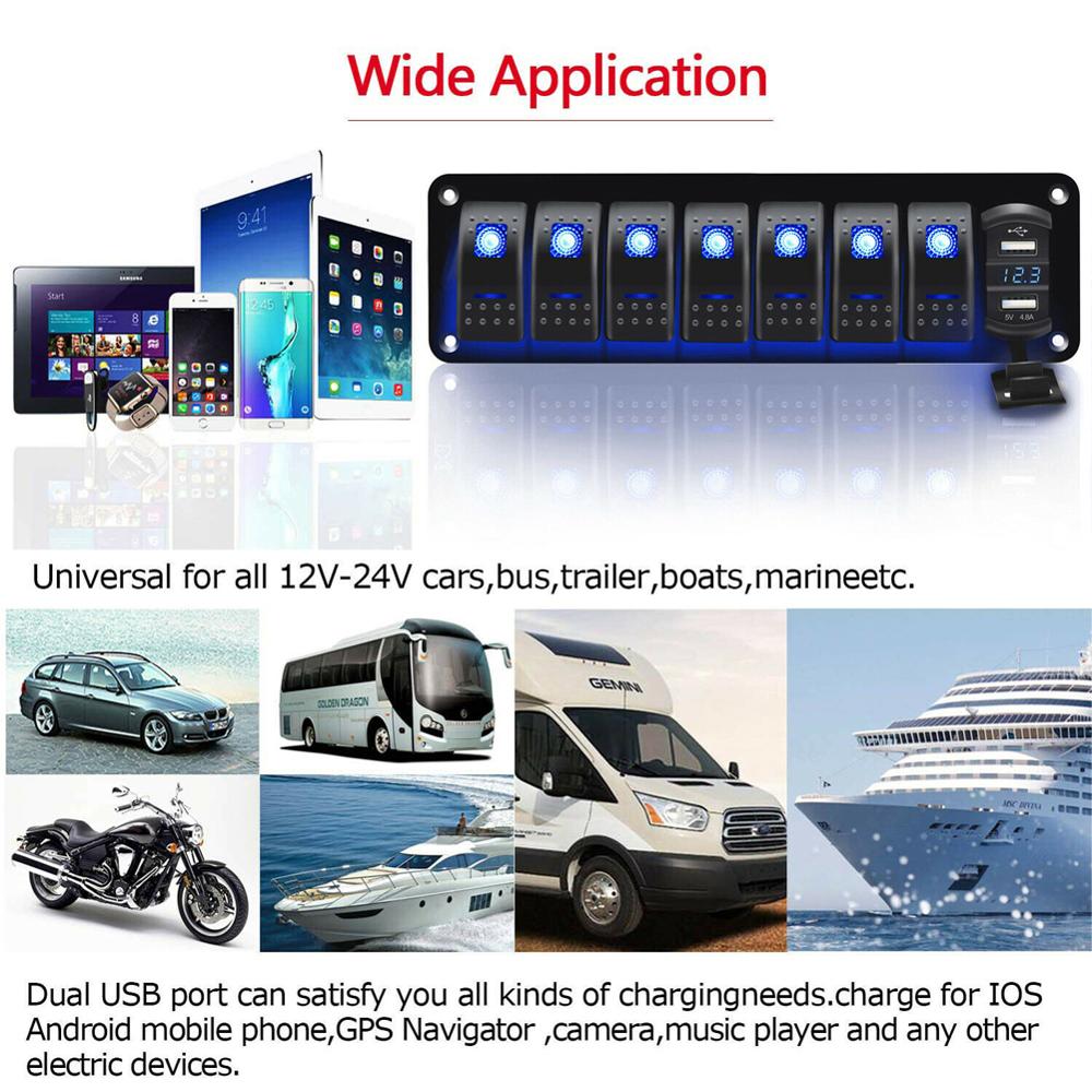 8 Gang Switch Panel Auto Styling Waterdichte 12V Auto Auto Boot Marine Rode Led Rocker Switch Panel Circuit Breakers met Zekering