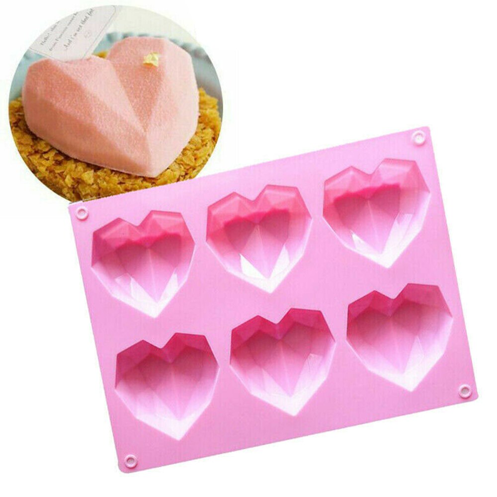 6 cavité diamant amour Silicone gâteau moule Silicone 3D coeur forme Fondant gâteau chocolat cuisson moule moule modélisation décor