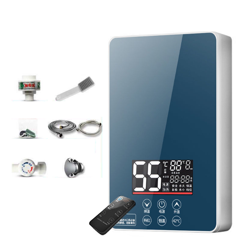 DMWD 6200W Thermostatic Instant Electric Water Heater For Shower 220V Bathing Water Boiler Wall Mounted With Shower Head: Blue 220V
