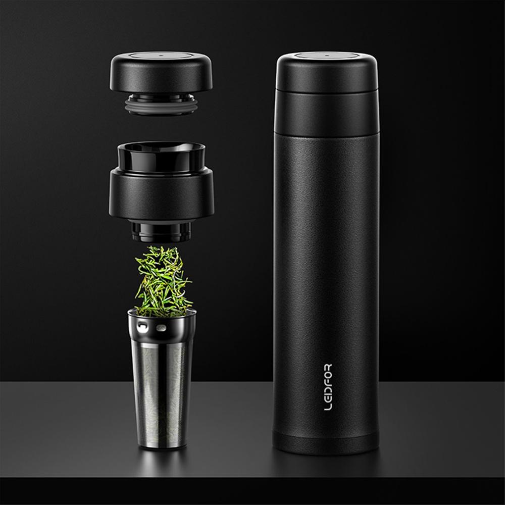 Leidfor termo Infusor de té para té de hojas sueltas, aislamiento al vacío de acero inoxidable, botella de agua infuida para frutas y café de 17oz