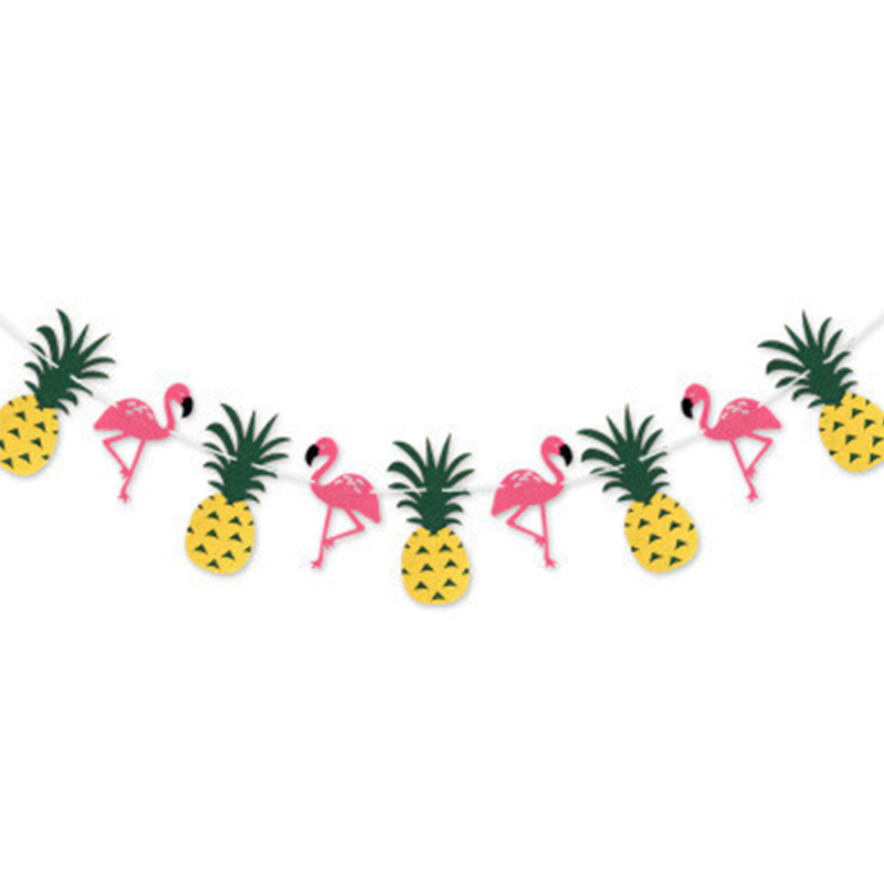 Hawaiian Tropical Party Decorations Pull Flower Bunting Pineapple Flamingo Happy Birthday Party Decor Banner Hawaii Pull Flag: Mint Green