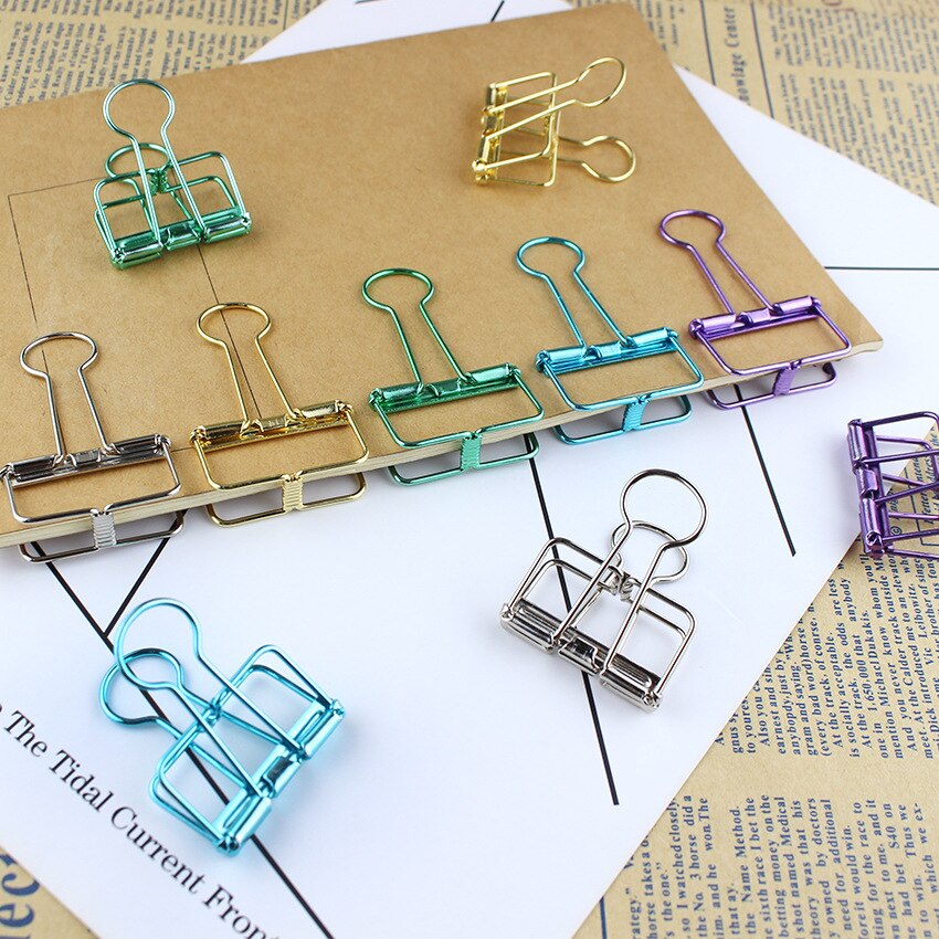 Clips de Metal de 2 tamaños, Clips decorativos de colores, rosa, dorado, verde, grande, mediano, pequeño, para oficina y estudio, 5 unids/lote