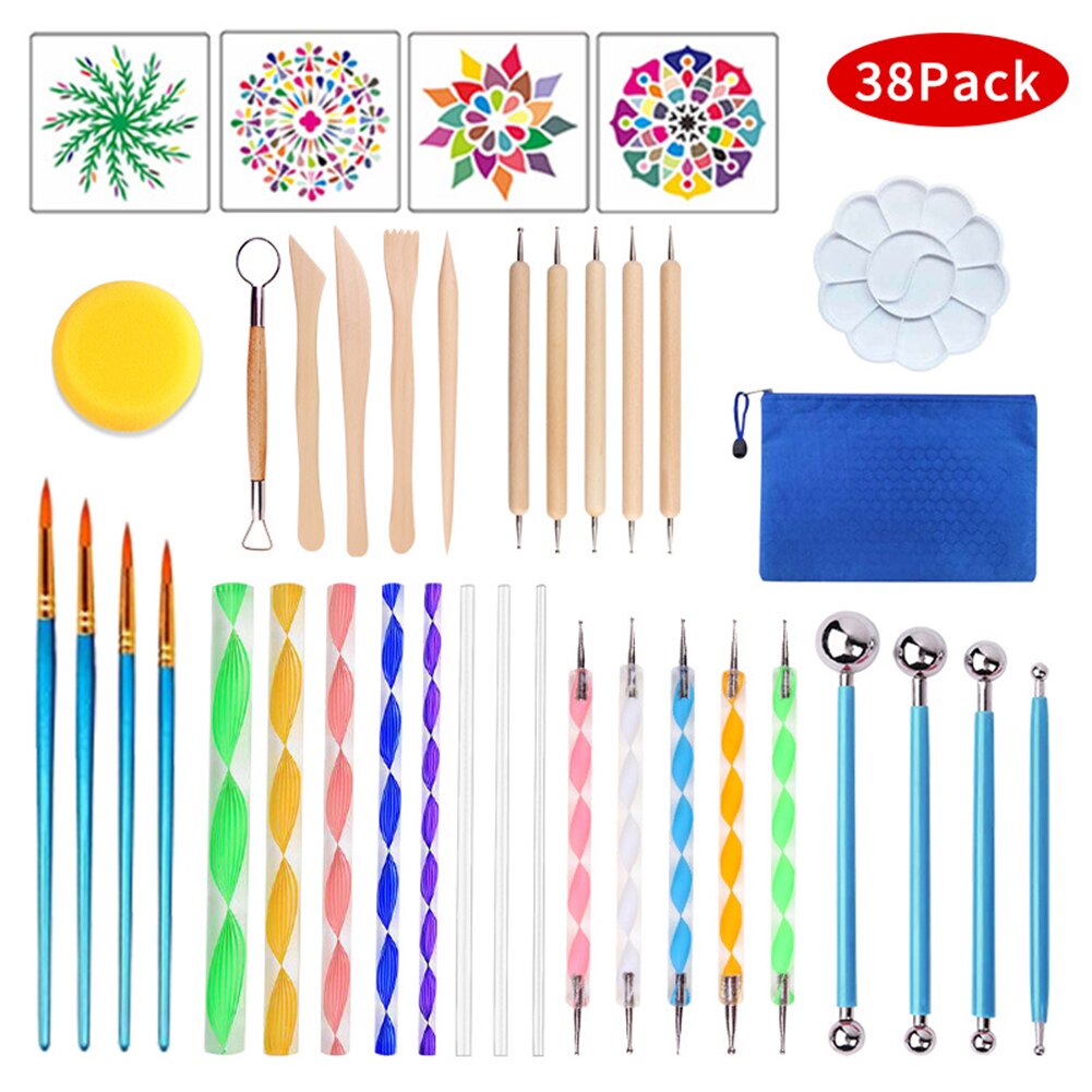 Kit d'outils de pointillage Mandala, 38 pièces, pour peinture de pierres, stylo à bille en acier, accessoires à pois