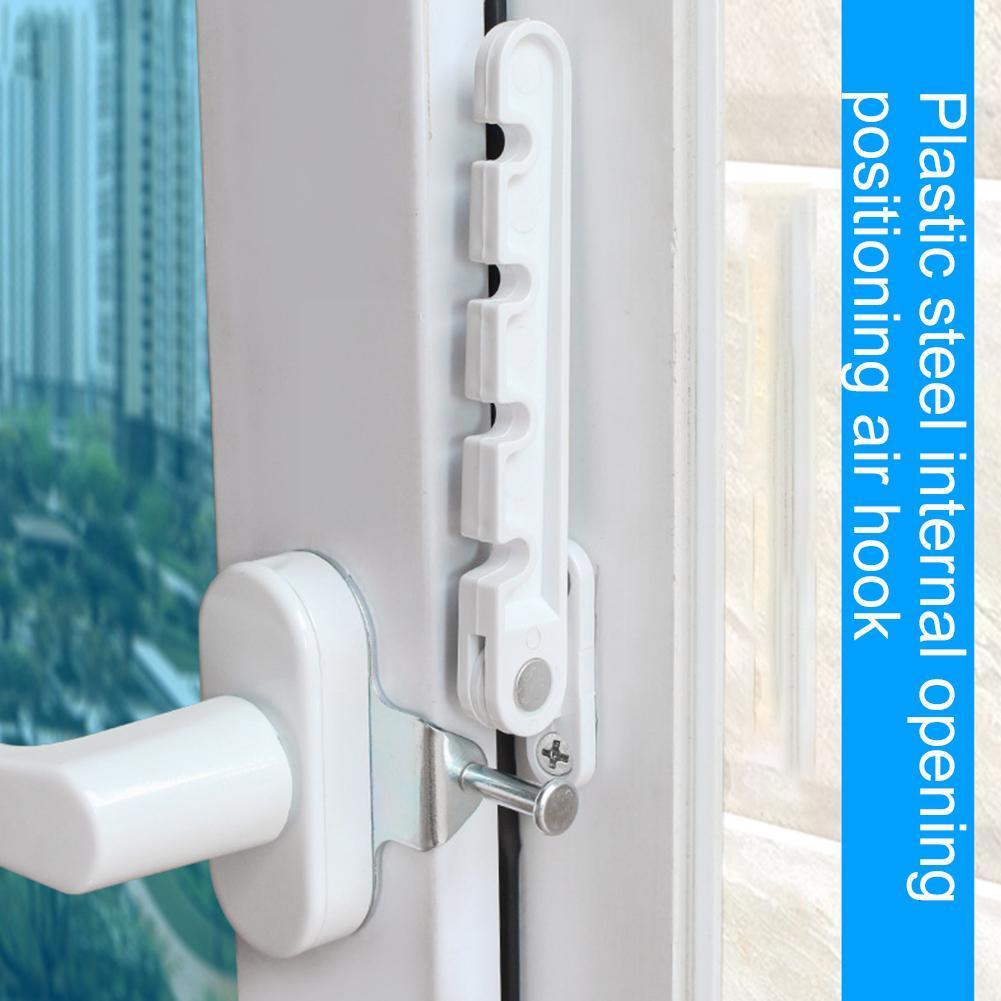 Limitador de ventana y puerta de apertura interior, gancho de viento, Ventilación de viento, soporte para niños, abrazadera de retenedor, cerradura de seguridad Q4W7