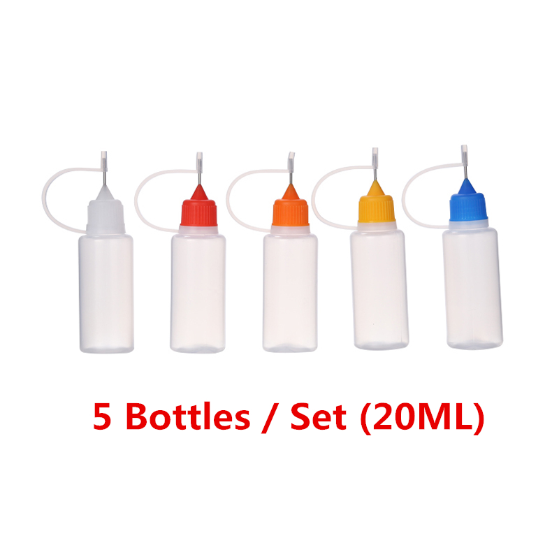 QWELL 5pcs/set 10/20/30/60ML Needle Tip Bottles Empty Applicator Bottles for DIY Liquid Paint Glue Craft Dropper Dispenser: 20ml