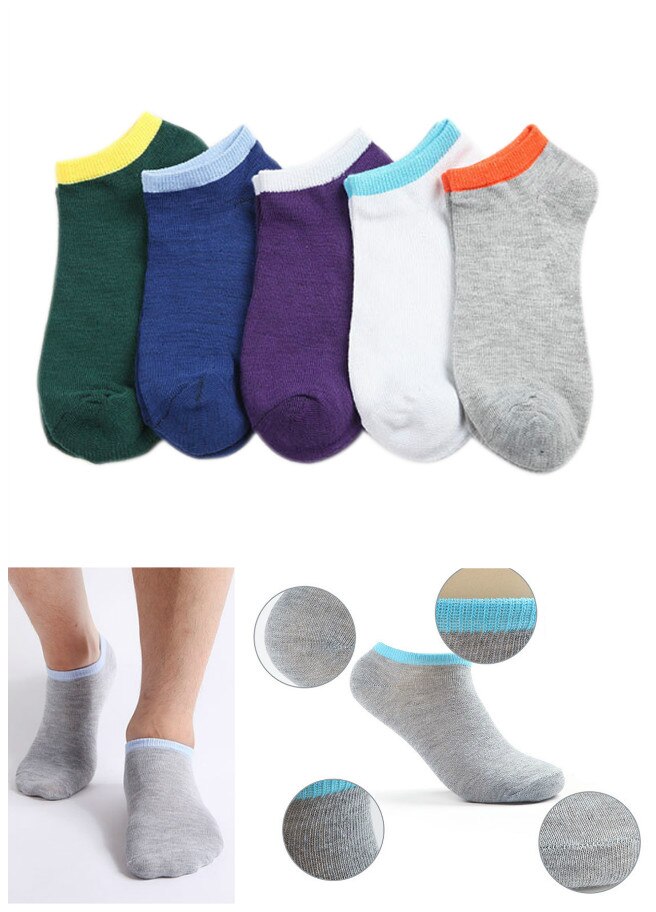 5 Pairs Spring Summer Men Socks Comfortable And Breathable Splice Color Non-slip Ankle Low Cut Sock FK88